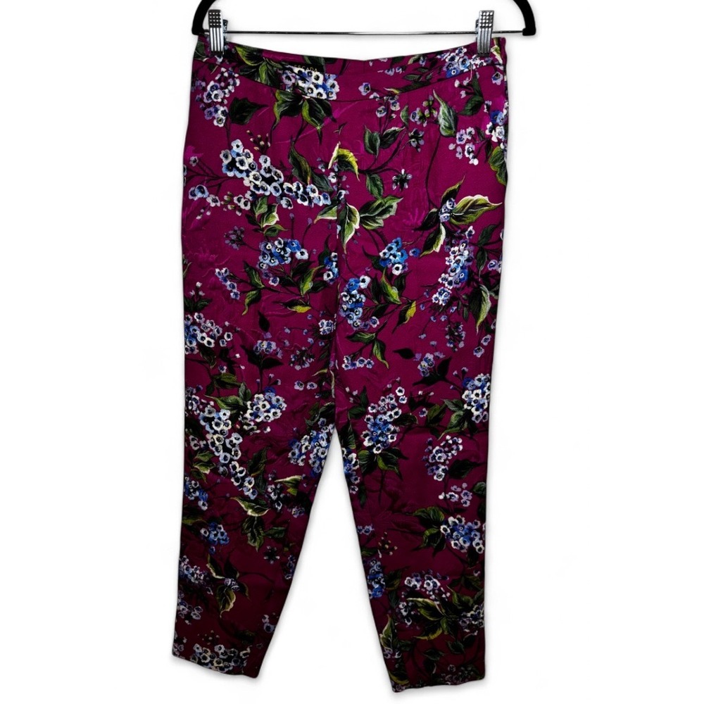 Escada Magenta Pink Floral Jacquard Tapered Trousers Pants Womens Size 36